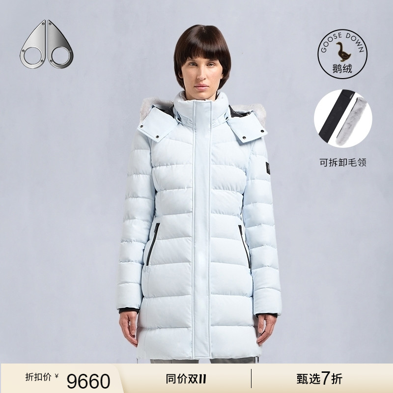 [折扣]MOOSE KNUCKLES NYLUXE 女鹅绒可拆卸毛领中长小剪刀羽绒服