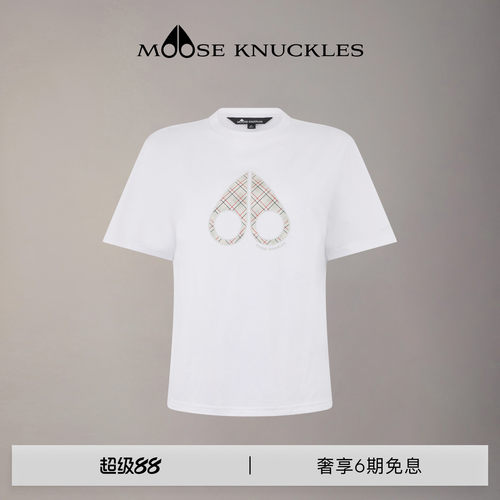 MOOSE KNUCKLES 女士经典LOGO缝线格纹LOGO圆领小剪刀短袖T恤