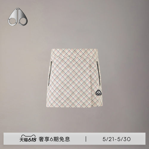 [早春新品]MOOSE KNUCKLES 女士格纹拉链装饰小剪刀A字短裙