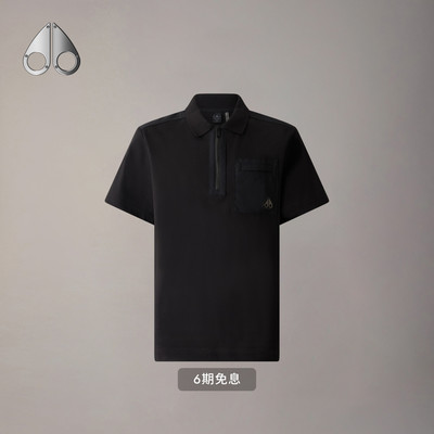 [早春新品]MOOSE KNUCKLES 男士半拉链口袋POLO衫短袖