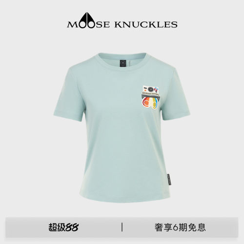 MOOSE KNUCKLES 女士印花LOGO圆领棉质复古小剪刀短袖T恤