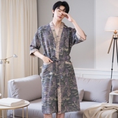 薄款 通用睡衣夏季 全棉睡袍 纯棉吸水速干浴衣双层纱布四季 浴袍男士