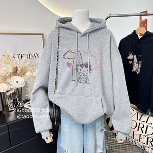 遮屁股中长款卫衣女加绒加厚冬季2025新款韩系时尚卡通连帽套头衫