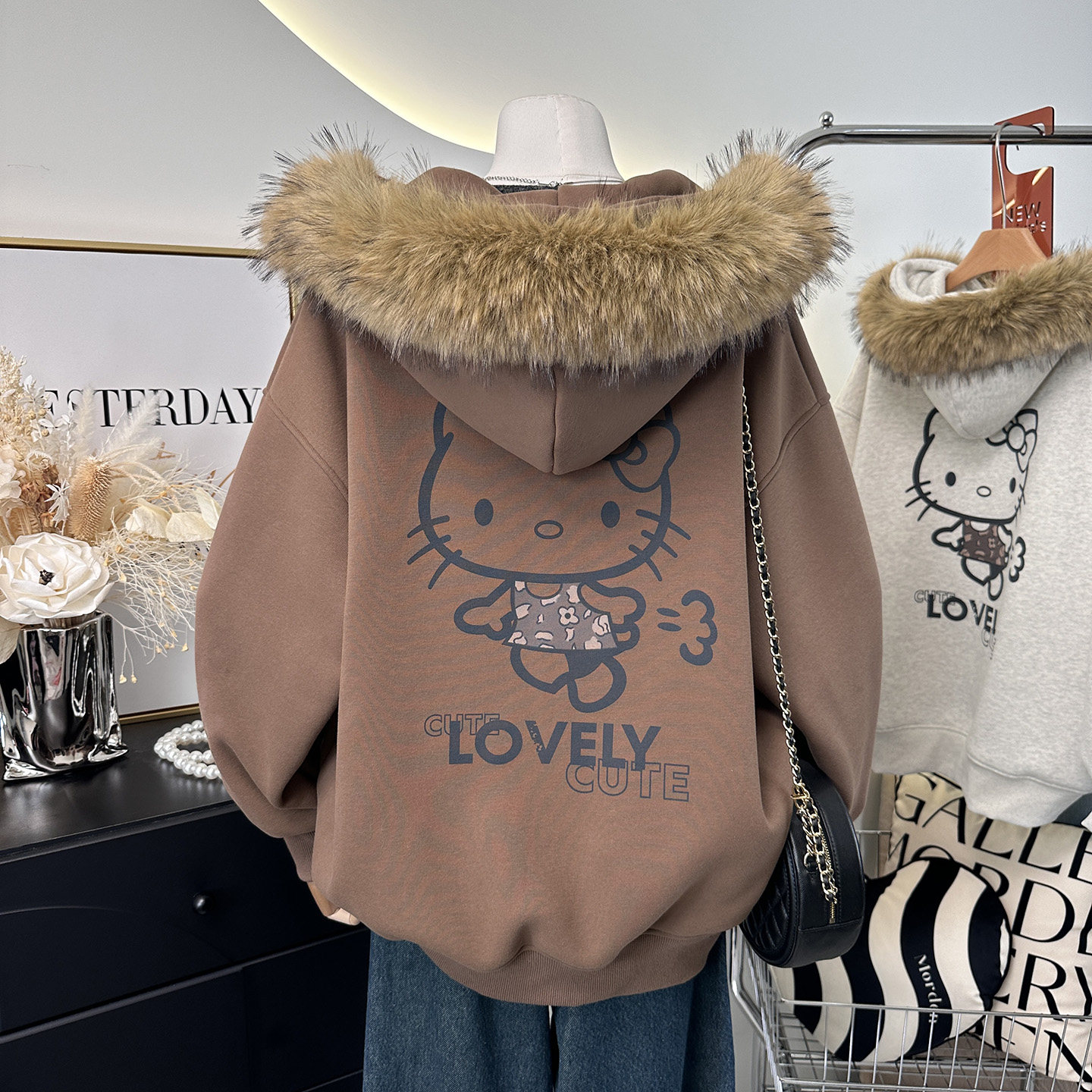 超大毛领可拆卸~冬季推荐韩系时尚宽松大码加绒加厚拉链大外套女