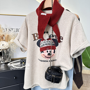 新年氛围感~2026早春新款韩版时尚卡通宽松版加厚磨毛t恤女中长款