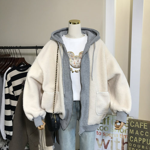 韩国单宽松大版加绒加厚卫衣女