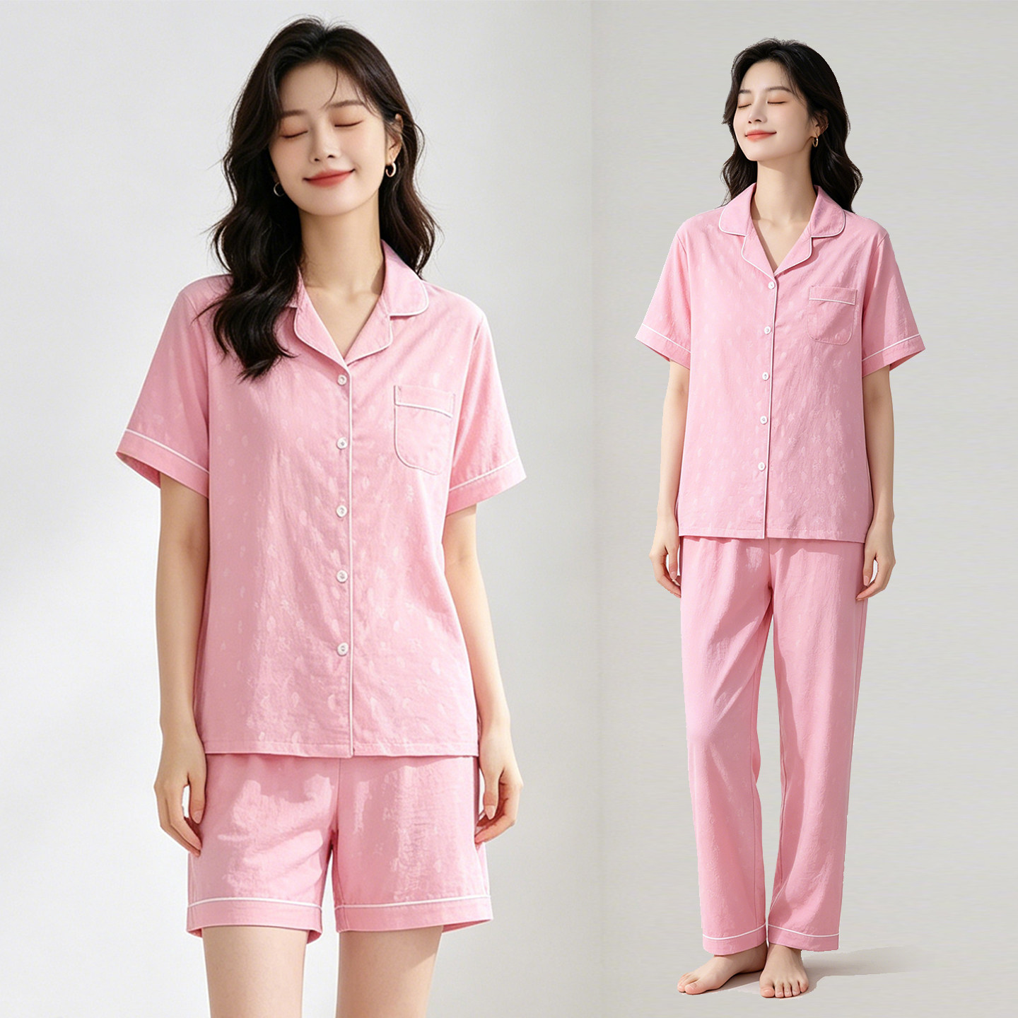 睡衣女士新款夏季薄款套轻奢压花时尚宽松家居服云朵棉休闲套装