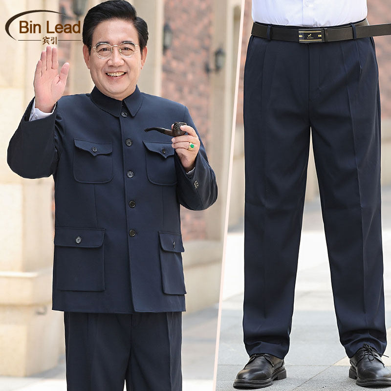 아빠의 봄 가을 정장 할아버지의 중국 옷깃 재킷 중년 및 노인 남성 봄 벨벳 튜닉 재킷