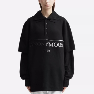 Anonymous Club 假两件polo领刺绣carti同款opium毛衣HBA连帽卫衣