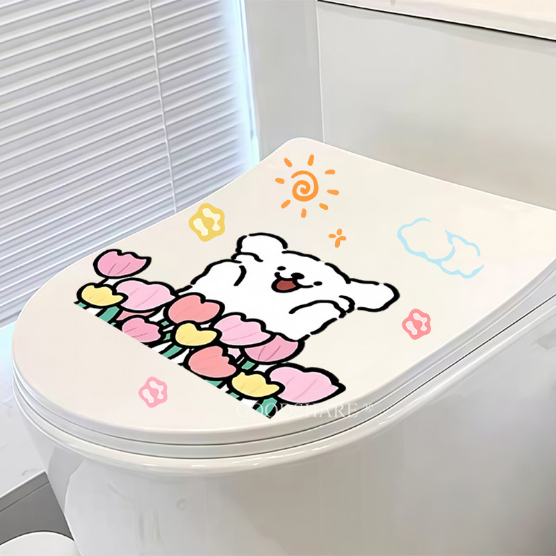 马桶贴纸高级感可爱线条小狗贴画图片