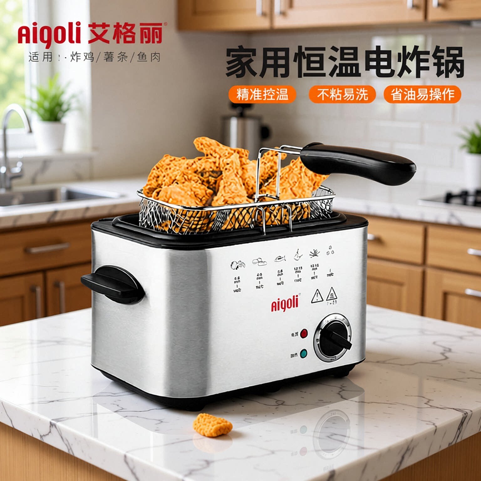 小型家用易清洁省油操作恒温电炸锅不锈钢商用多功能炸鸡电炸锅