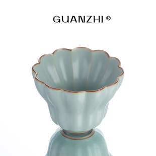 观止天青色汝窑佛手杯开片可养茶杯主人杯品茗杯单杯家用功夫茶具