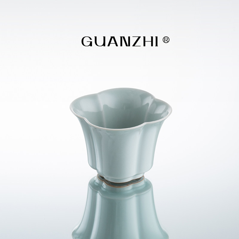观止汝窑花口茶杯家用高档主人杯