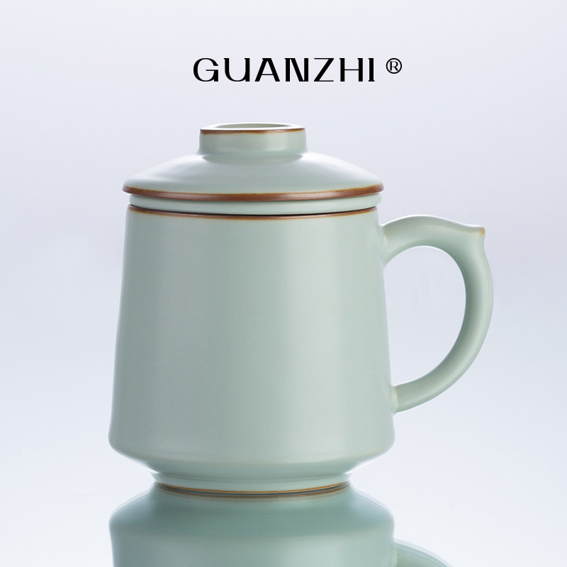 观止天青汝窑办公杯茶水分离