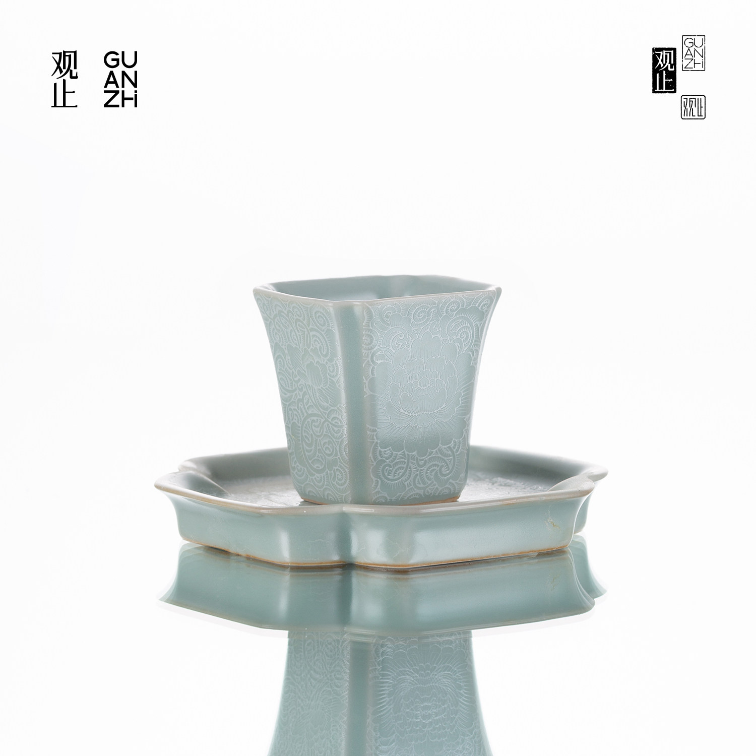 观止天青汝窑手工扒花主人杯茶杯