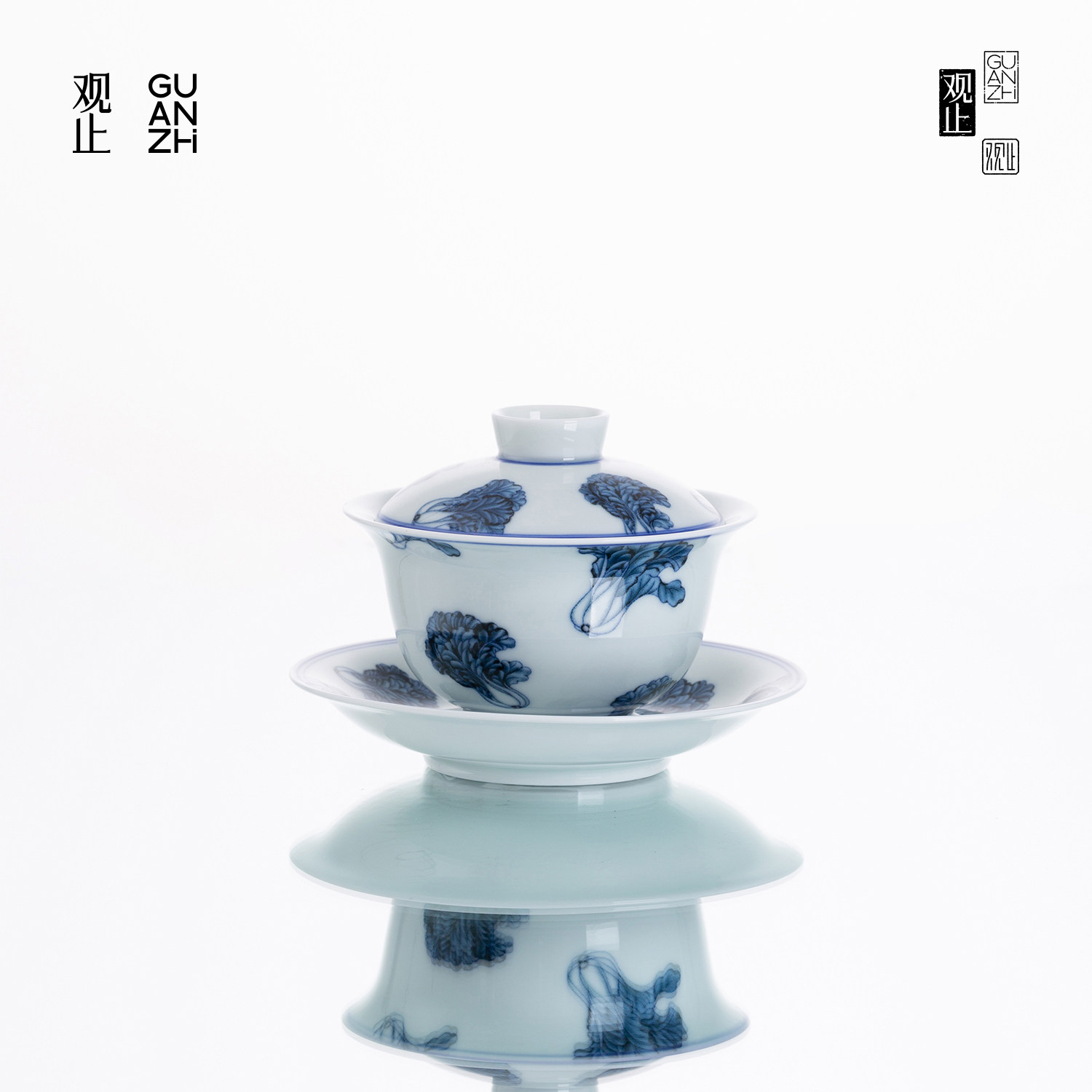 观止青花白菜三才盖碗中式茶器