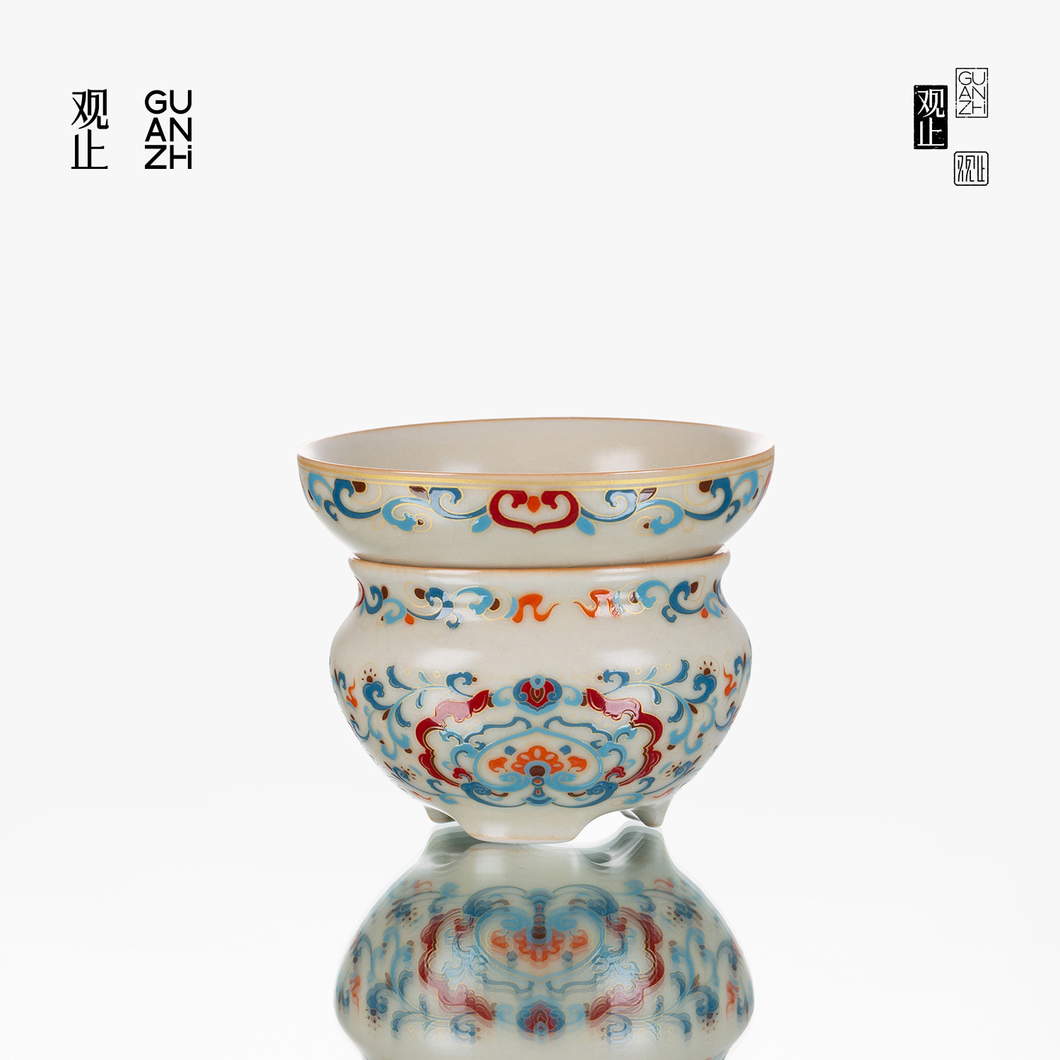 观止汝窑青花缠枝莲茶滤茶隔
