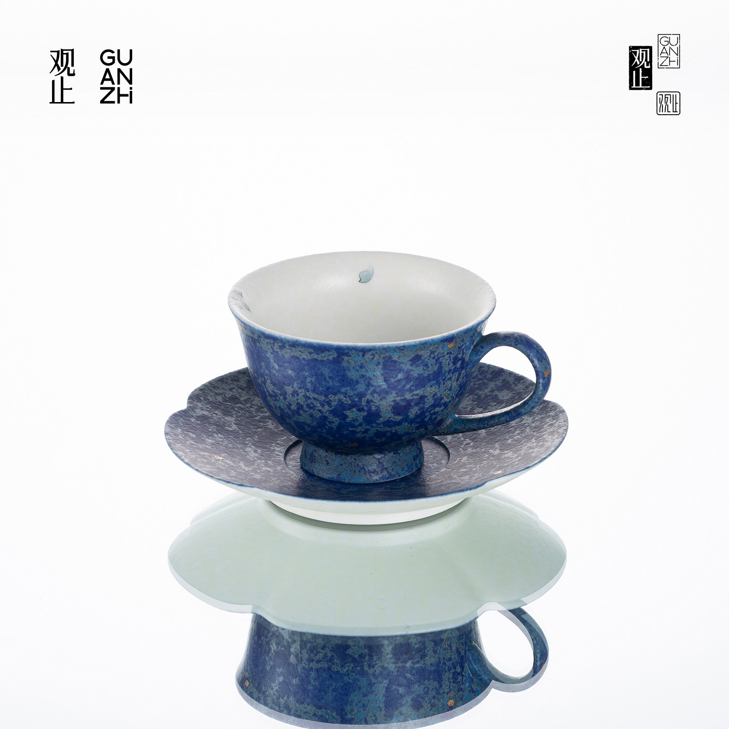 观止蓝蝴蝶咖啡杯碟套装高档精致女士个人专用陶瓷茶杯水杯马克杯