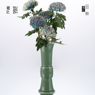 观止觚形梅青花瓶摆件客厅插花轻奢高级感水培鲜花器皿玄关装饰品