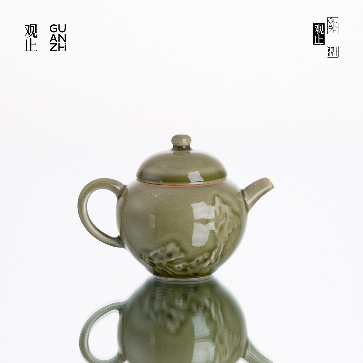 观止汝窑手工刻花茶壶