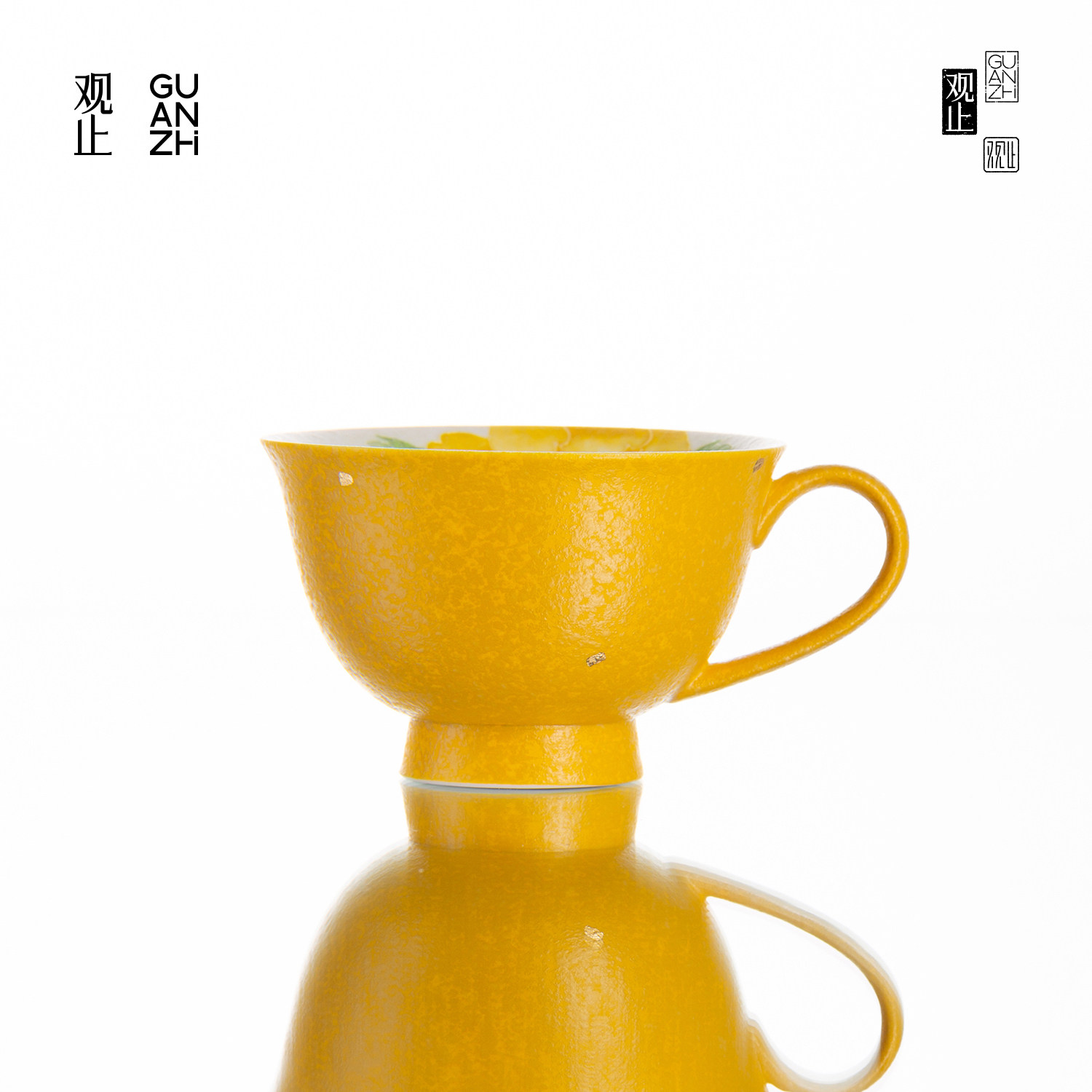 观止黄牡丹咖啡杯碟套装高档精致女士个人专用陶瓷茶杯水杯马克杯