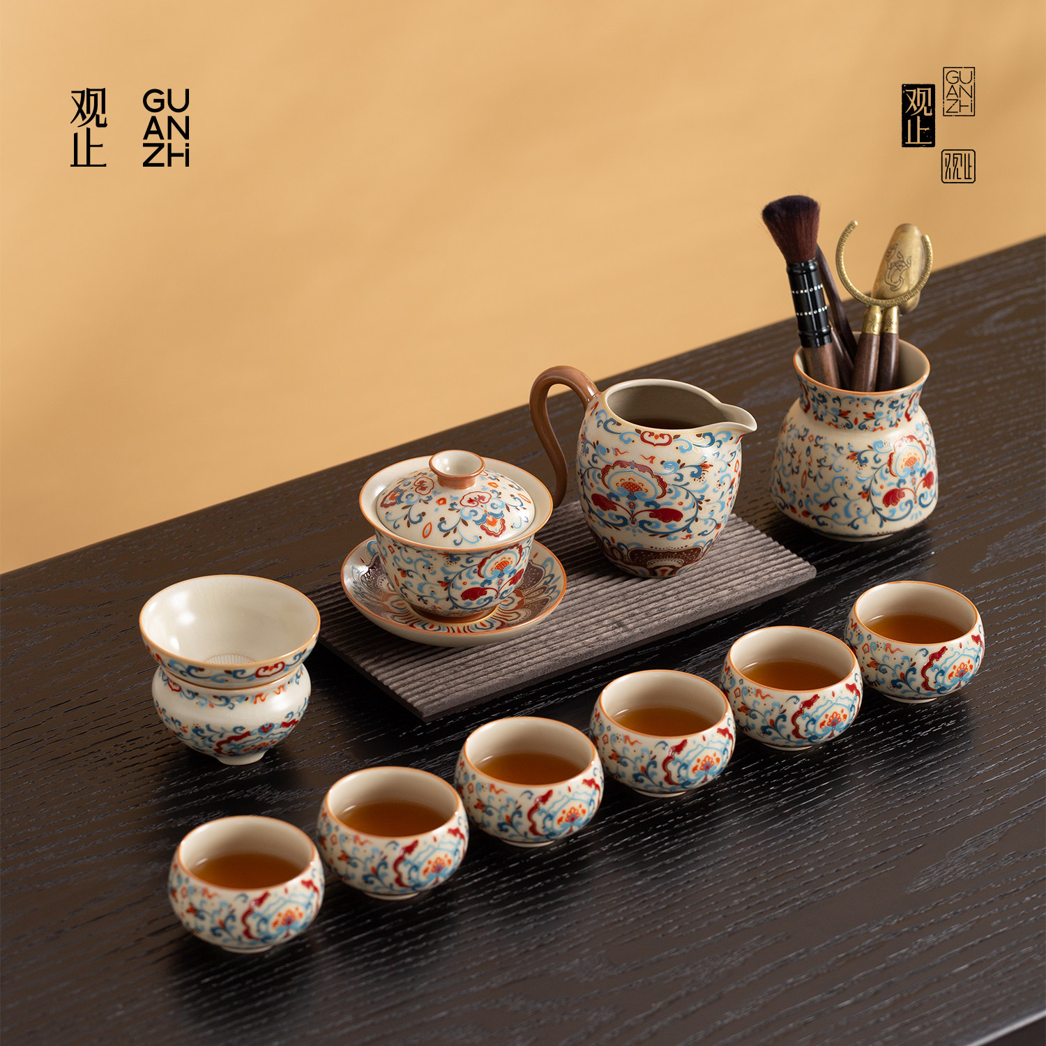 观止2026新款汝窑功夫茶具套装家用轻奢高档盖碗茶杯喝茶整套送礼