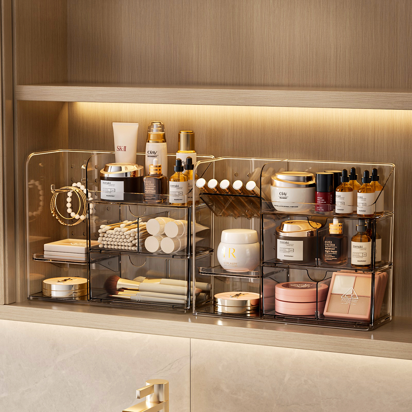 镜柜内收纳盒卫生间化妆品口红置物架桌面分格浴室洗漱台整理盒子