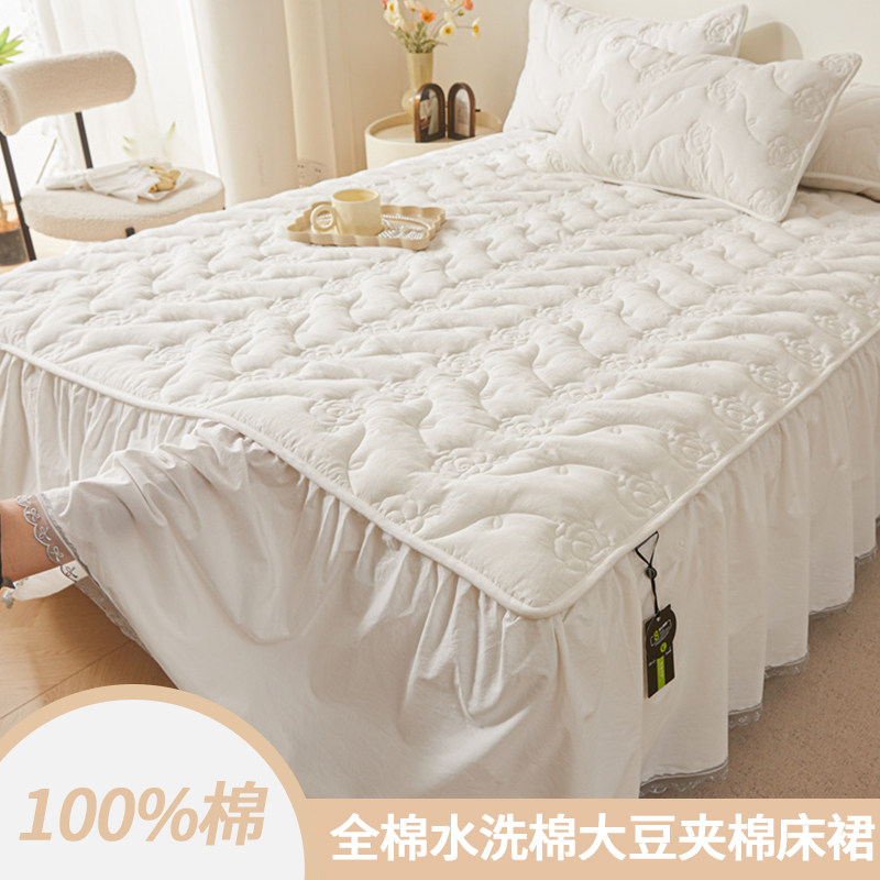 全棉夏季2024新款纯棉床盖床裙款单件防尘床单床垫防滑三件套床罩,床上用品,床裙,淘宝优惠券,粉丝福利购,淘宝优惠卷