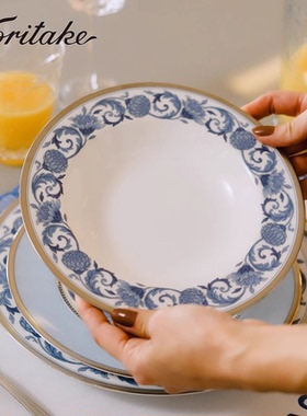 Noritake则武SONNET IN BLUE田园风骨瓷餐具家用高颜值菜盘子碗碟