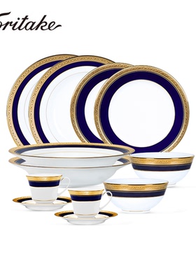 Noritake则武CRESTWOOD COBALT欧式宫廷风餐具套装家用金边碗碟盘