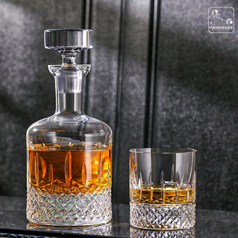 KROSNO波兰进口手工刻花威士忌杯酒樽套装家用水晶玻璃洋酒分酒器