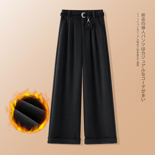 松紧腰阔腿裤女士2025冬季加绒加厚女裤新款高腰中年妈妈直筒裤子