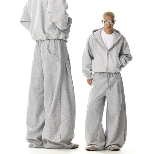 美式复古灰色卫裤男女