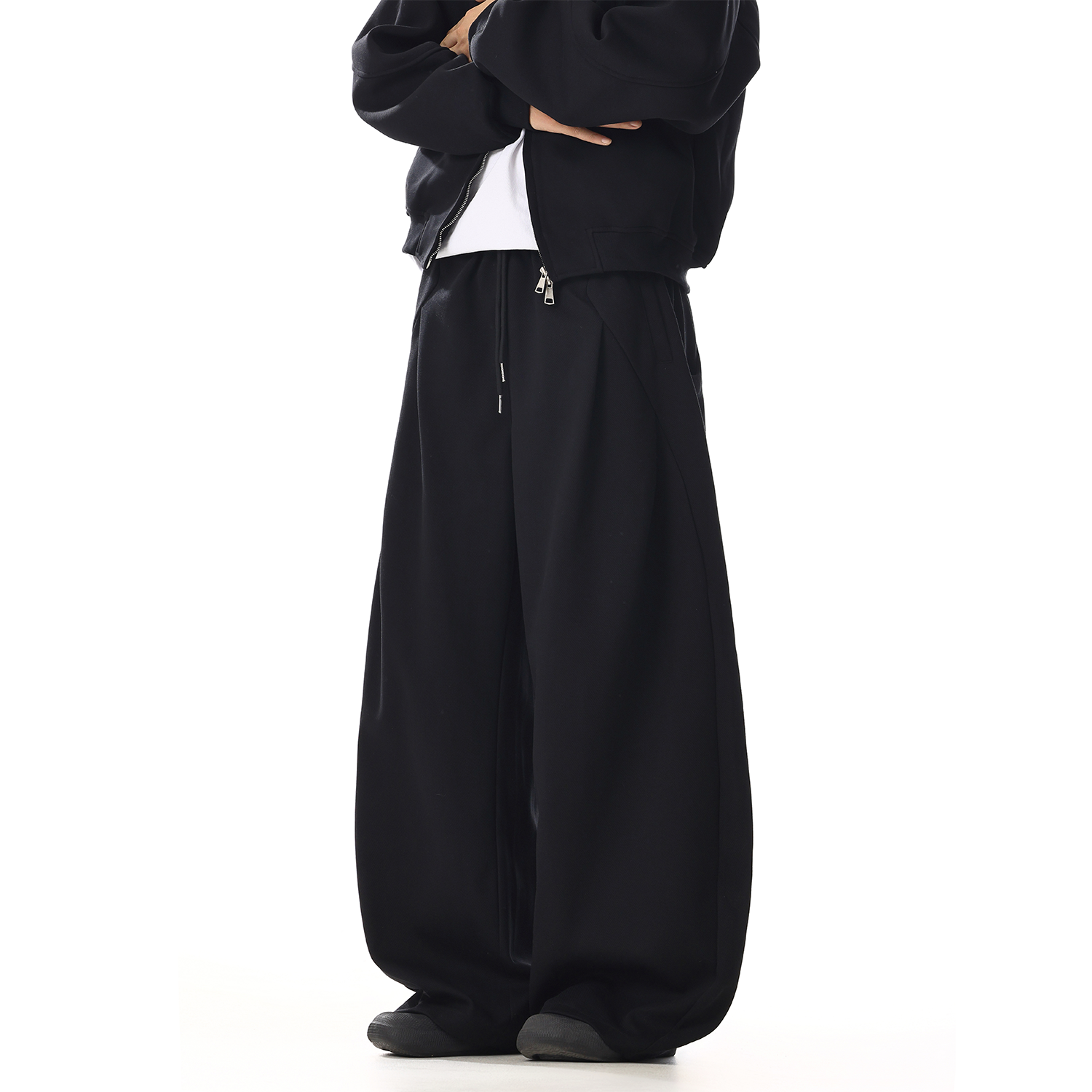 美式复古黑色卫裤男女设计感小众解构宽松显瘦直筒阔腿弯刀运动裤,男装,休闲裤,淘宝优惠券,粉丝福利购,淘宝优惠卷