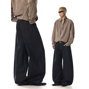 简约休闲百搭直筒裤 美式 新款 男秋季 子 复古水洗做旧黑色阔腿牛仔裤