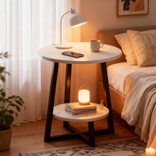 轻奢沙发边几可移动茶几卧室置物架床头柜家用摆件高级感极窄圆桌