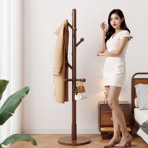 豪美达实木衣帽架厂家直销