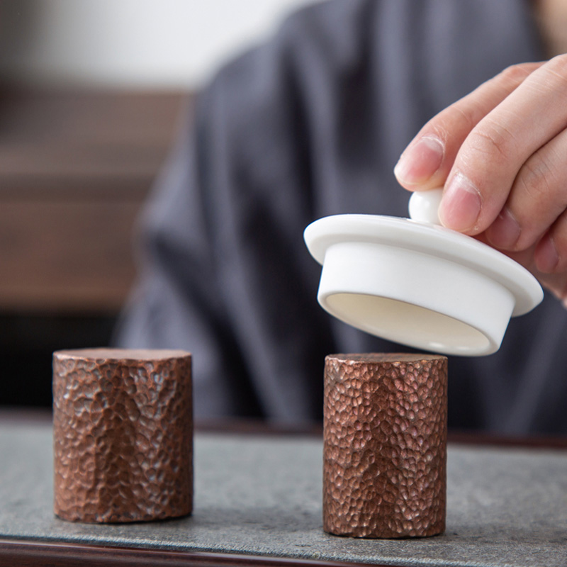 晟窑茶道紫铜盖置手工实心托铁