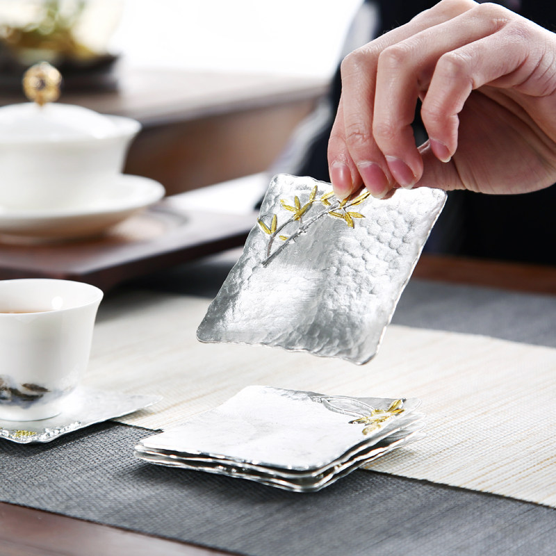 晟窑纯锡杯垫方形手工锤纹茶杯垫梅兰竹菊创意家用锡杯托茶道配件,餐饮具,杯垫,淘宝优惠券,粉丝福利购,淘宝优惠卷