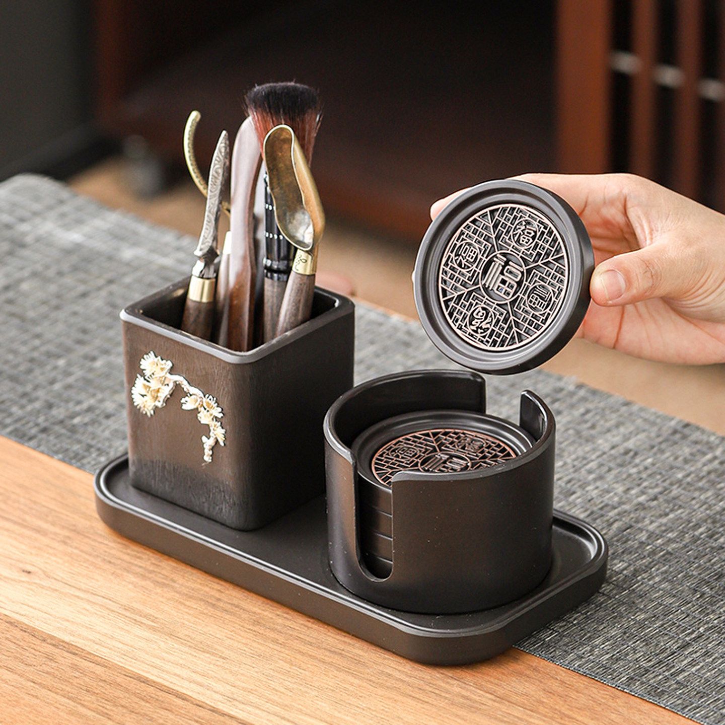 晟窑茶道六君子套装茶具配件复古高档茶杯垫普洱茶刀茶艺杯托组合