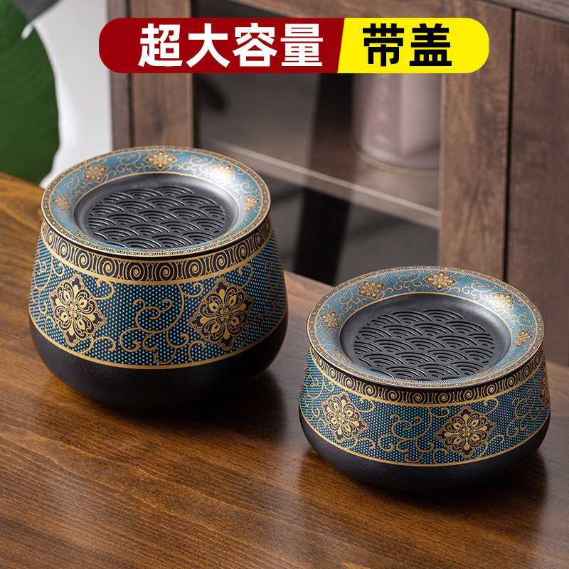 晟窑茶渣缸茶洗家用堆花茶洗带盖茶钵复古建水茶渣桶水孟大号水盂