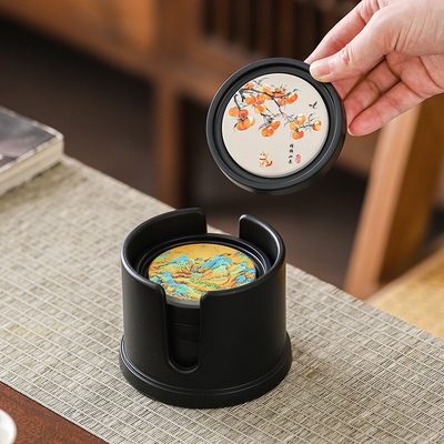 晟窑速干吸水茶杯垫家用隔热垫茶托国风浮雕圆形功夫茶具茶道配件