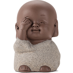 晟窑茶宠陶瓷创意禅意不看不听不说小和尚可养茶玩手工夫茶具摆件