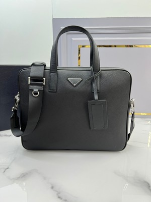 欧美时尚商务男士手拎公文包横款黑色牛皮单肩斜挎手提电脑包