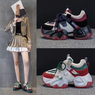 2网红爆款 松糕厚底内增高运动休闲鞋 真皮女鞋 新款 2025年秋季 986