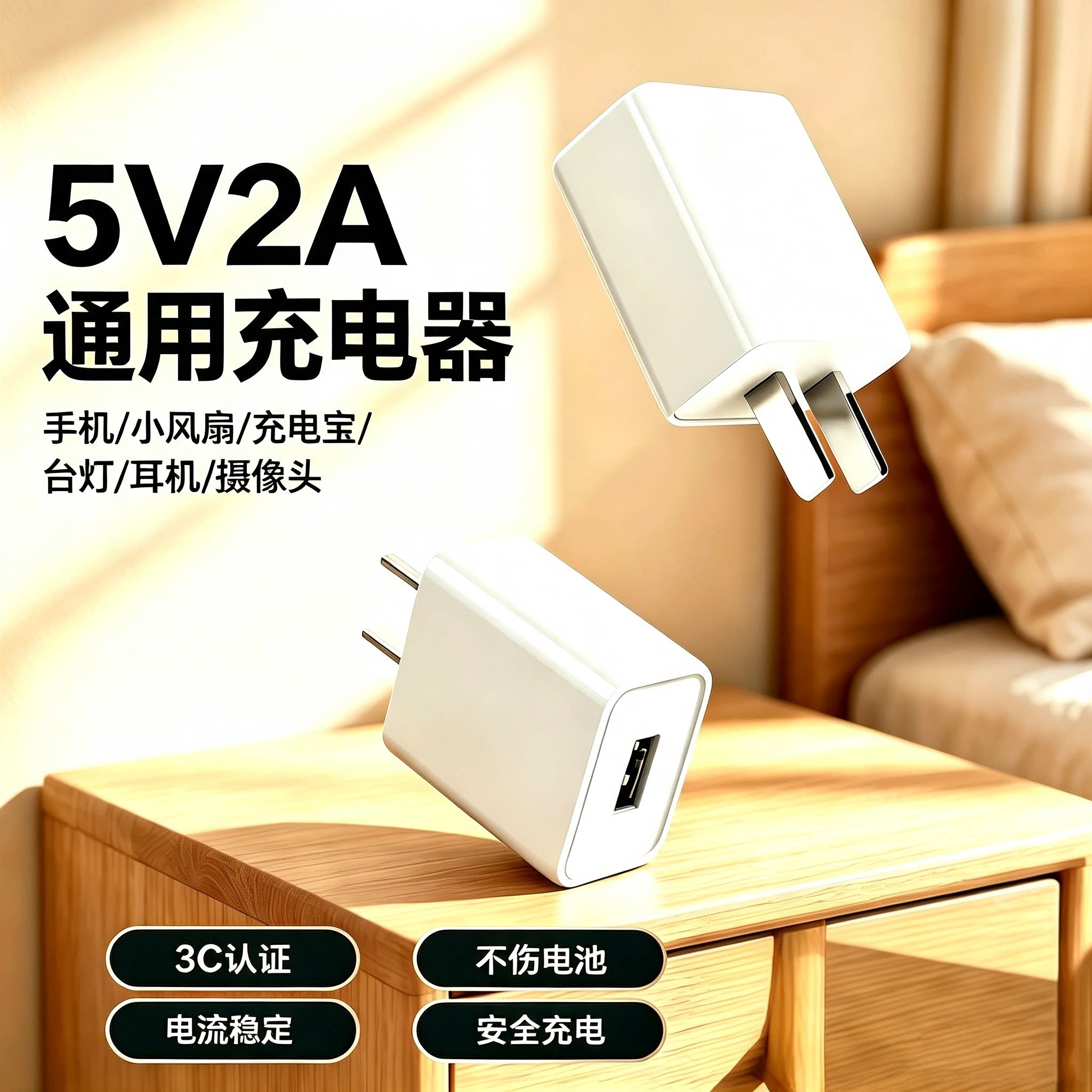 极客小k 5V2A充电头通用10w充电器插头蓝牙耳机专用监控摄像头智能电话手表音响电源适配器慢充USB接口小功率