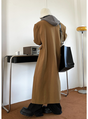 ZINGUP高级感毛呢大衣男款冬季宽松垫肩过膝中长款风衣呢子外套