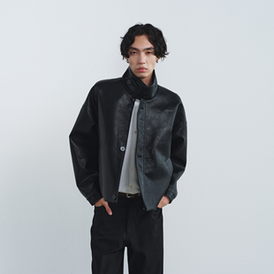 Both Form 原宿机车肌理感环保PU蛋白皮衣 宽松立领皮夹克外套