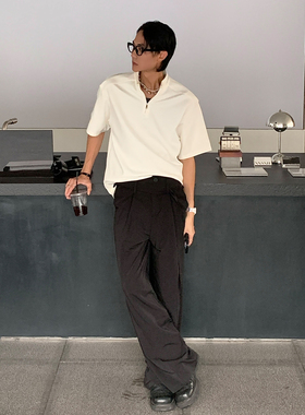 ZINGUP 原创设计感拉链T恤  韩版宽松纯色高街夏季上衣