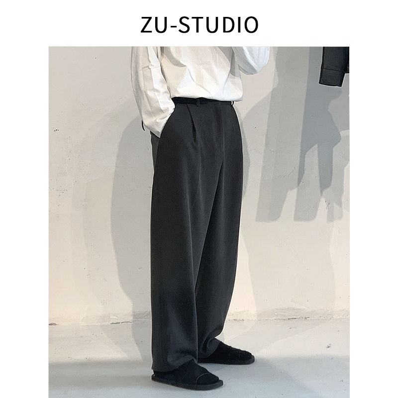 宽松显瘦纯色春季垂感直筒长裤男